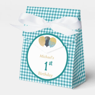 Teal Blue Gingham Glitter Balloon Custom 3 Photos Favour Box