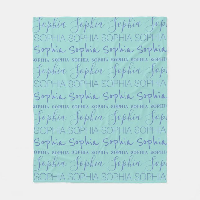 Teal Blue Girls Name Custom Personalised Fleece Blanket (Front)