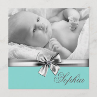 Teal Blue Girls Photo Birth Announcements