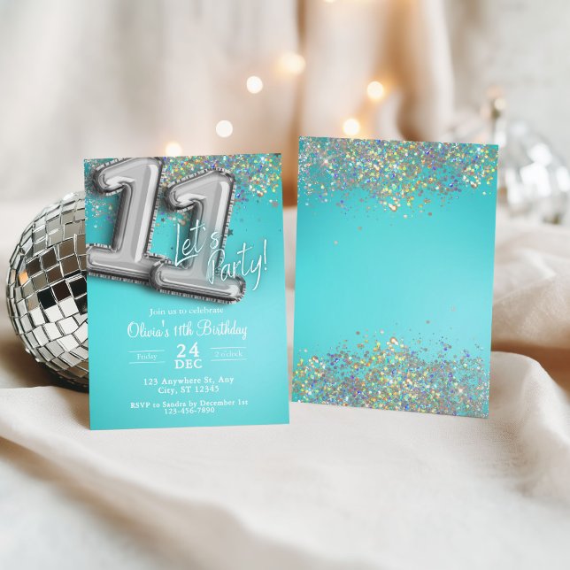 Teal blue glitter 11th Invitation (Creator Uploaded)