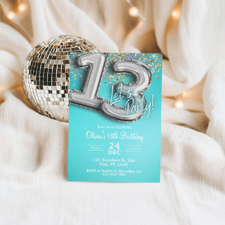 Teal blue glitter 13th Invitation