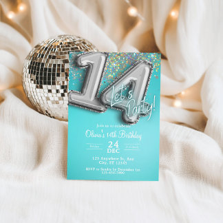 Teal blue glitter 14th Invitation