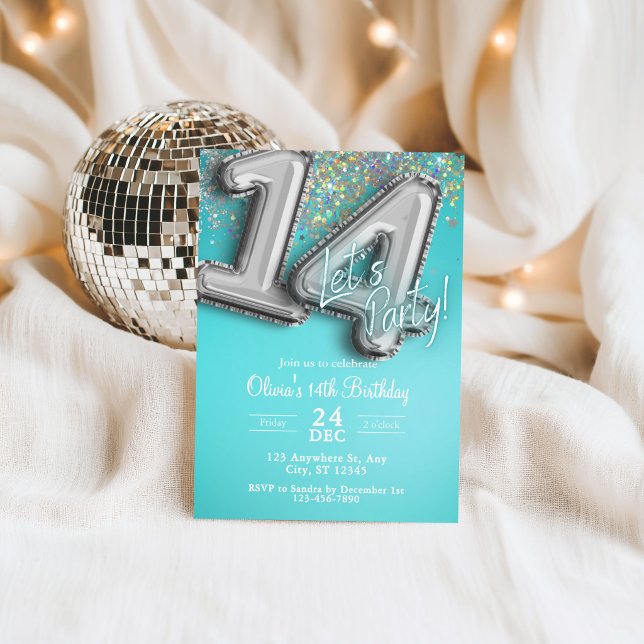 Teal blue glitter 14th Invitation (Creator Uploaded)