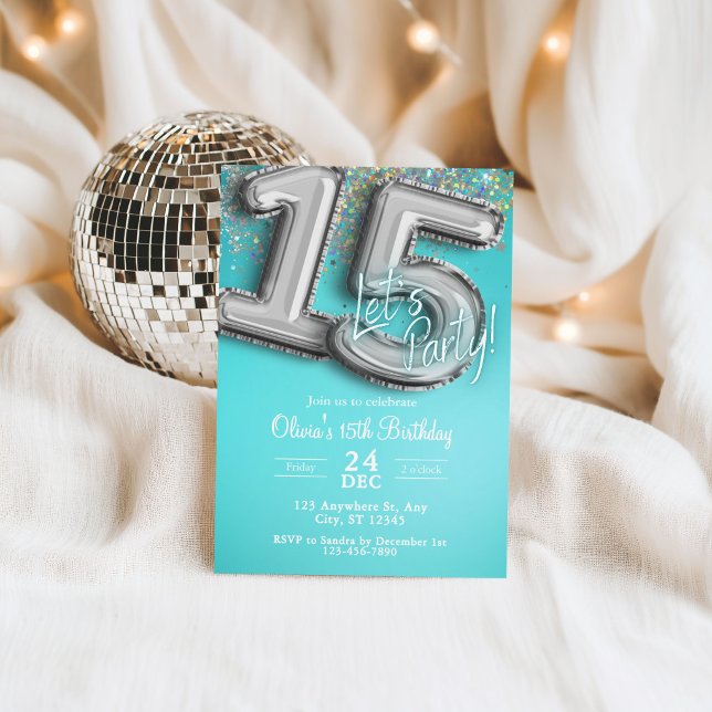 Teal blue glitter 15th Invitation (Creator Uploaded)
