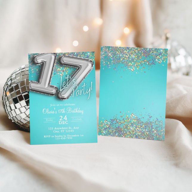 Teal blue glitter 17th Invitation (Creator Uploaded)