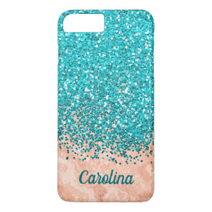 Teal Blue Glitter and Orange Marble, Personalised Case-Mate iPhone Case