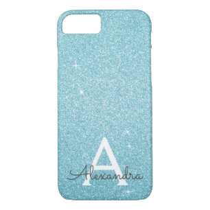 Teal Blue Glitter and Sparkle Monogram Case-Mate iPhone Case