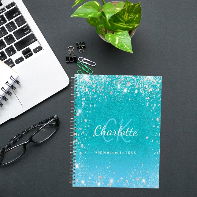 Teal blue glitter aqua green name 2026 planner (Creator Uploaded)