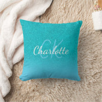 Teal blue glitter aqua sea green monogram