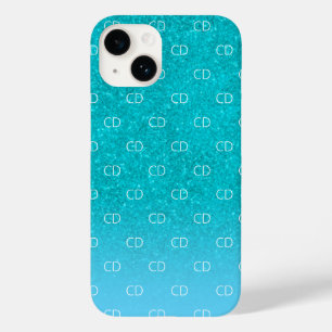 Teal blue glitter aqua sea green monogram initials Case-Mate iPhone 14 case