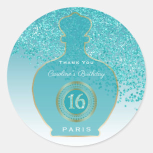 Teal Blue Glitter Azure Fragrance, Sweet 16 Classic Round Sticker