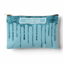 Teal Blue Glitter Drips on Sky Blue Small
