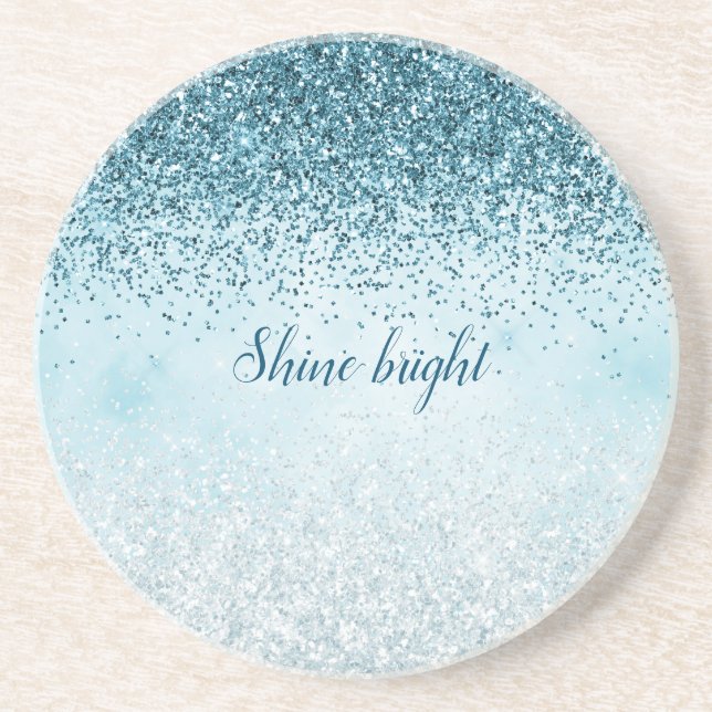 Teal Blue Glitter Glitz sparkle glam Coaster (Front)