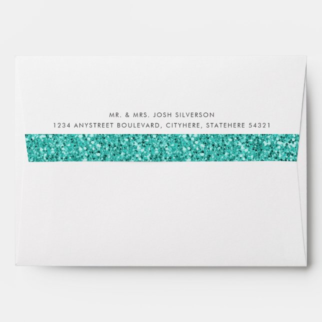 Teal Blue Glitter Inside Return Address Envelope (Back (Top Flap))