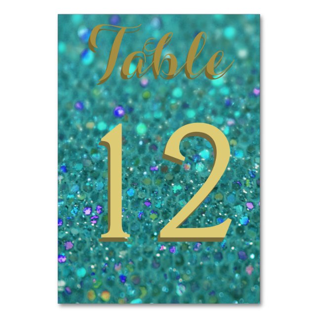 Teal Blue Glitter Table Number (Back)