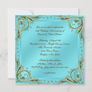 Teal Blue Gold 50th Wedding Anniversary Party Invitation