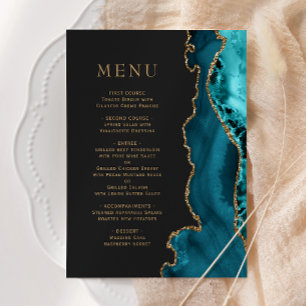 Teal Blue Gold Agate Dark Wedding Menu