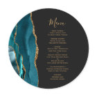 Teal Blue Gold Agate Round Plate Wedding Menu
