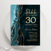 Teal Blue Gold Agate Surprise 30th Birthday