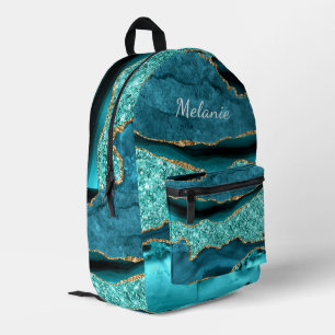 Teal Blue Gold Agua Turquoise Custom Name Backpack