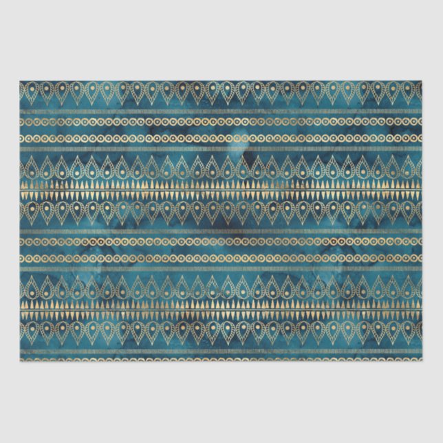 Teal Blue Gold Boho  Tissue Paper (Front)