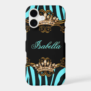 Teal Blue Gold Bronze Tiara Crown Zebra