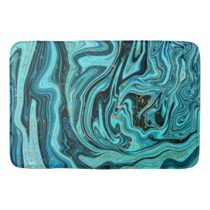 Teal Blue & Gold Chic Swirl Modern Abstract Bath Mat