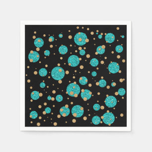 Teal Blue Gold Confetti Dot Napkin
