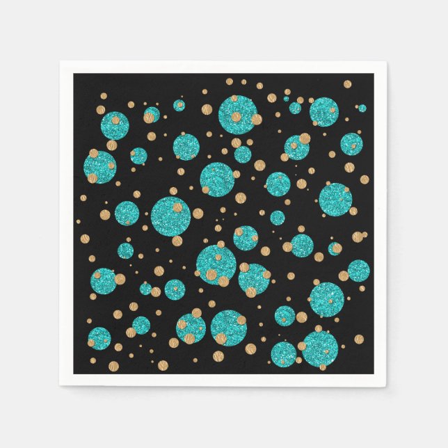Teal Blue Gold Confetti Dot Napkin (Front)