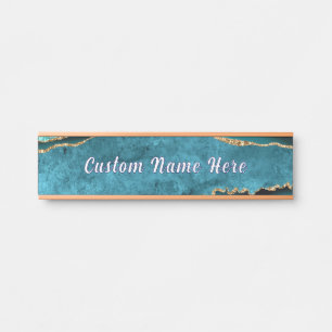 Teal Blue Gold Door Sign Custom Name Personalized