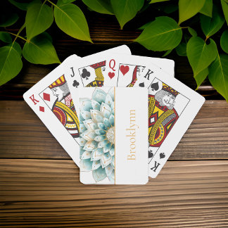 Teal Blue Gold Floral Mandala Personalised Playing Cards
