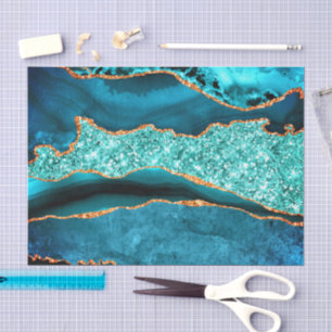 Teal Blue Gold Glitter Aqua Sparkly Tissue Paper