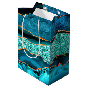 Teal Blue Gold Glitter Aqua Turquoise Gift Bag