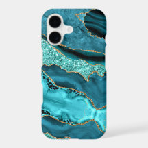 Teal Blue Gold Glitter Aqua Turquoise iPhone Case