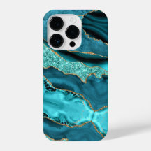 Teal Blue Gold Glitter Aqua Turquoise iPhone Case