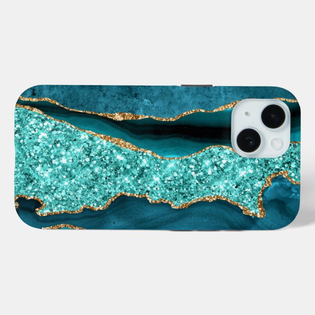 Teal Blue Gold Glitter Aqua Turquoise iPhone Case (Back (Horizontal))