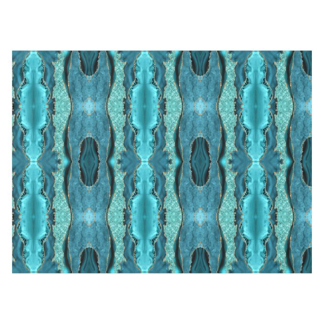 Teal Blue Gold Glitter Aqua Turquoise Tablecloth (Front (Horizontal))