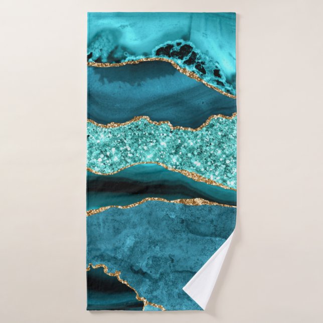 Teal Blue Gold Glitter Bath Towels (Bath Towel)