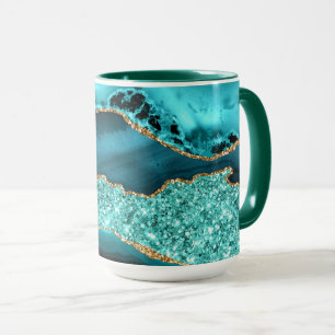 Teal Blue Gold Glitter Coffee Mug
