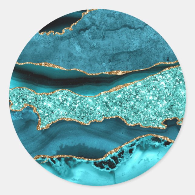 Teal Blue Gold Glitter Marble Turquoise Sticker (Front)