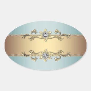 Teal Blue Gold Jewel Elegant Envelope Seal