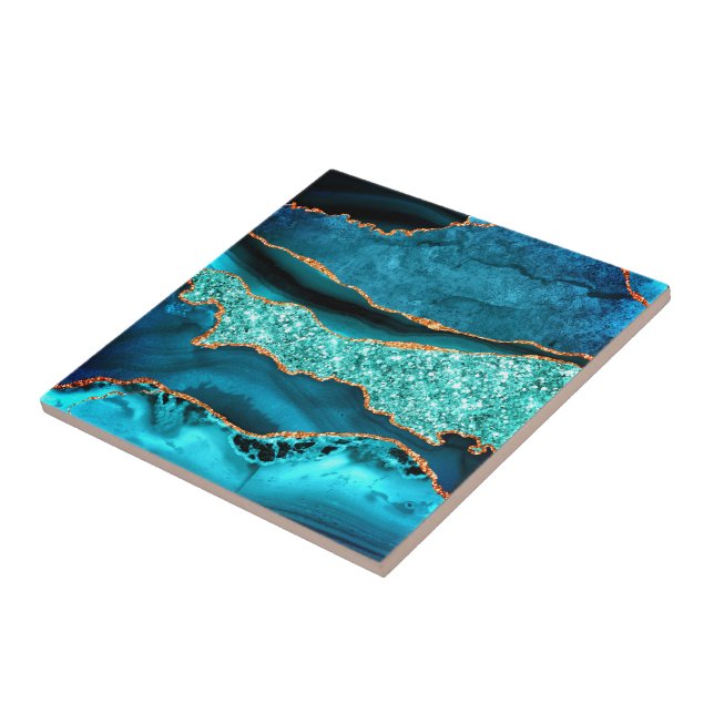 Teal Blue Gold Marble Aqua Turquoise Ceramic Tile (Side)