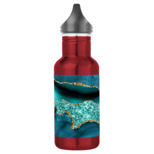Teal Blue Gold Marble Aqua Turquoise Water Bottle