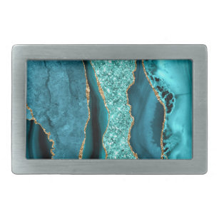 Teal Blue Gold Marble Turquoise Belt Buckle