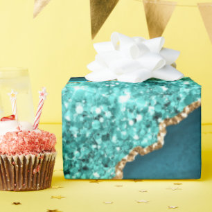 Teal Blue Gold Marble Turquoise Wrapping Paper