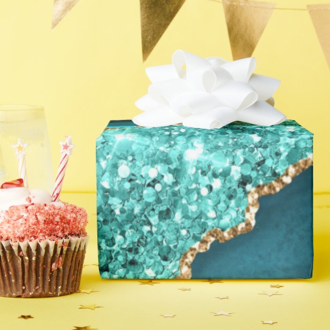 Teal Blue Gold Marble Turquoise Wrapping Paper (Birthday Party)