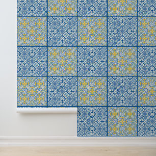 Teal Blue Gold Moroccan Tile Mediterranean Wall De
