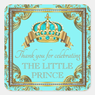Teal Blue Gold Prince Baby Shower Stickers