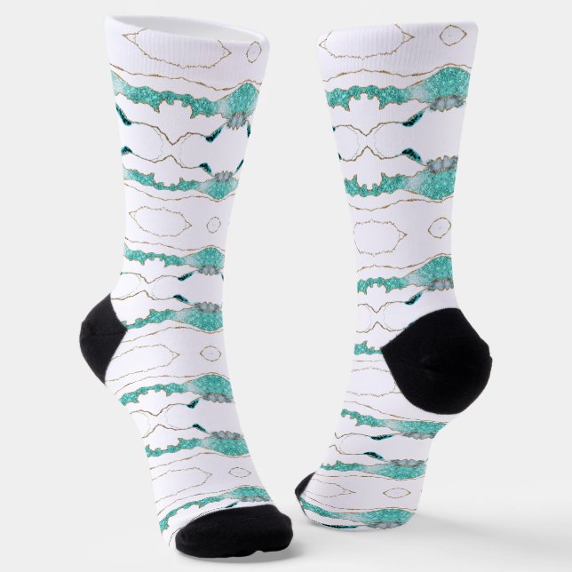 Teal Blue Gold White Socks (Angled)