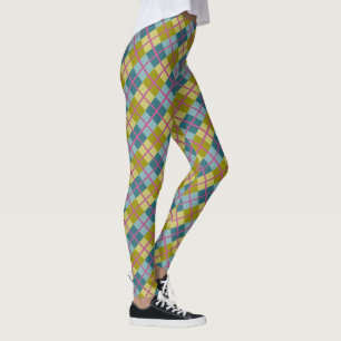 Teal Blue Gold Yellow Magenta Pattern Leggings
